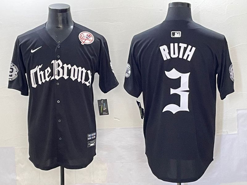 Men 2025 New York Yankees #3 Ruth Black Five generations Joint Name Nike MLB Jersey style 6->new york yankees->MLB Jersey